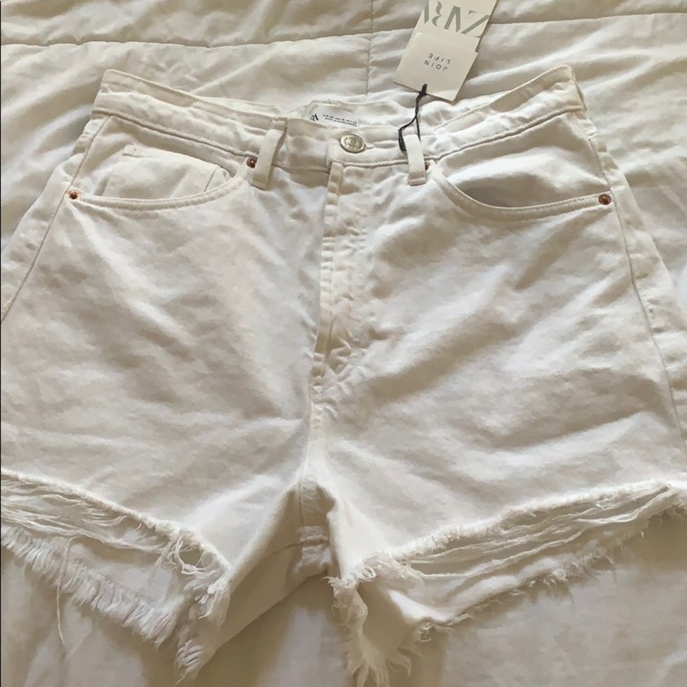 Zara white high waisted jean shorts
